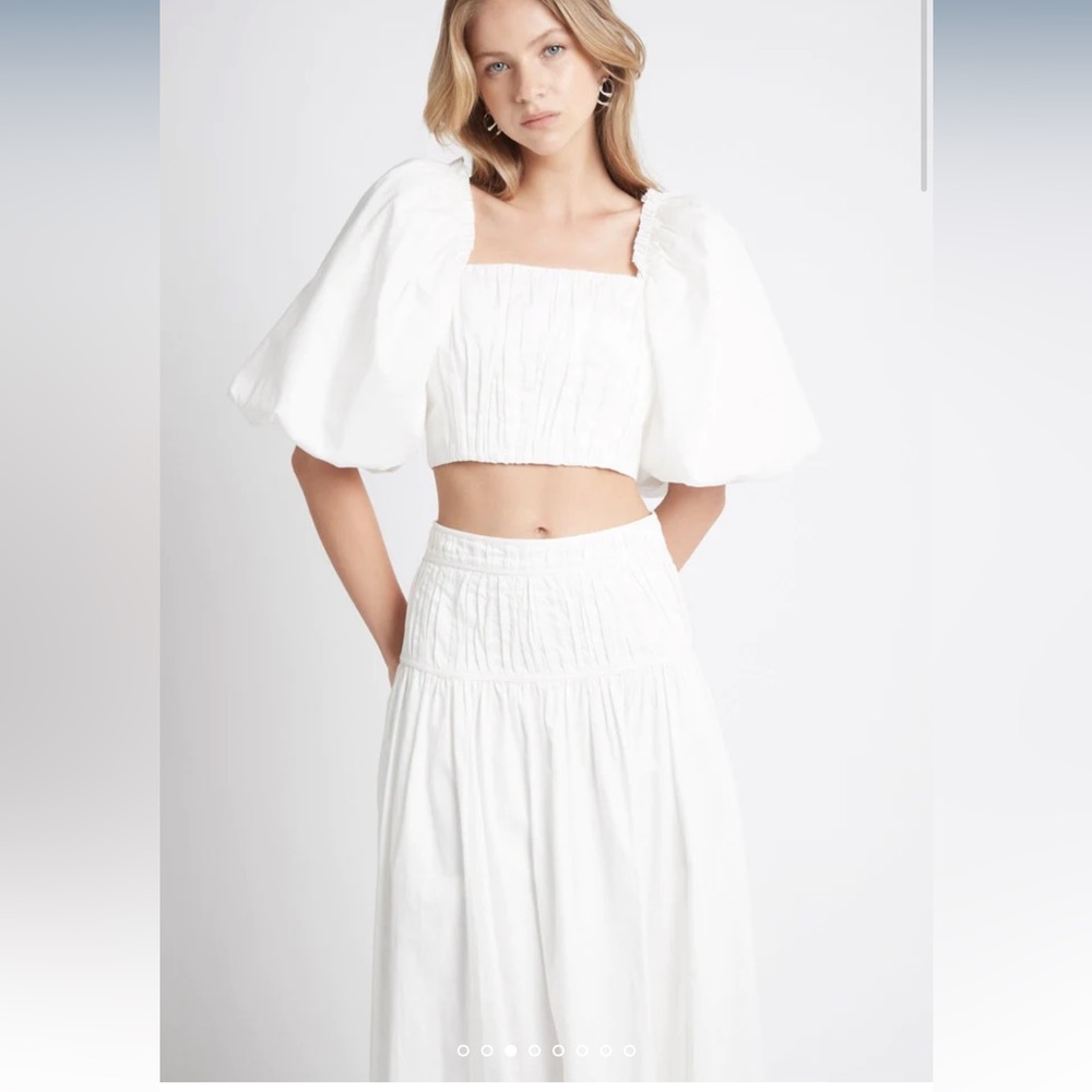 Aje Enamour SET - Puff Sleeve Cotton Crop Top and Shirred Cotton Midi Skirt